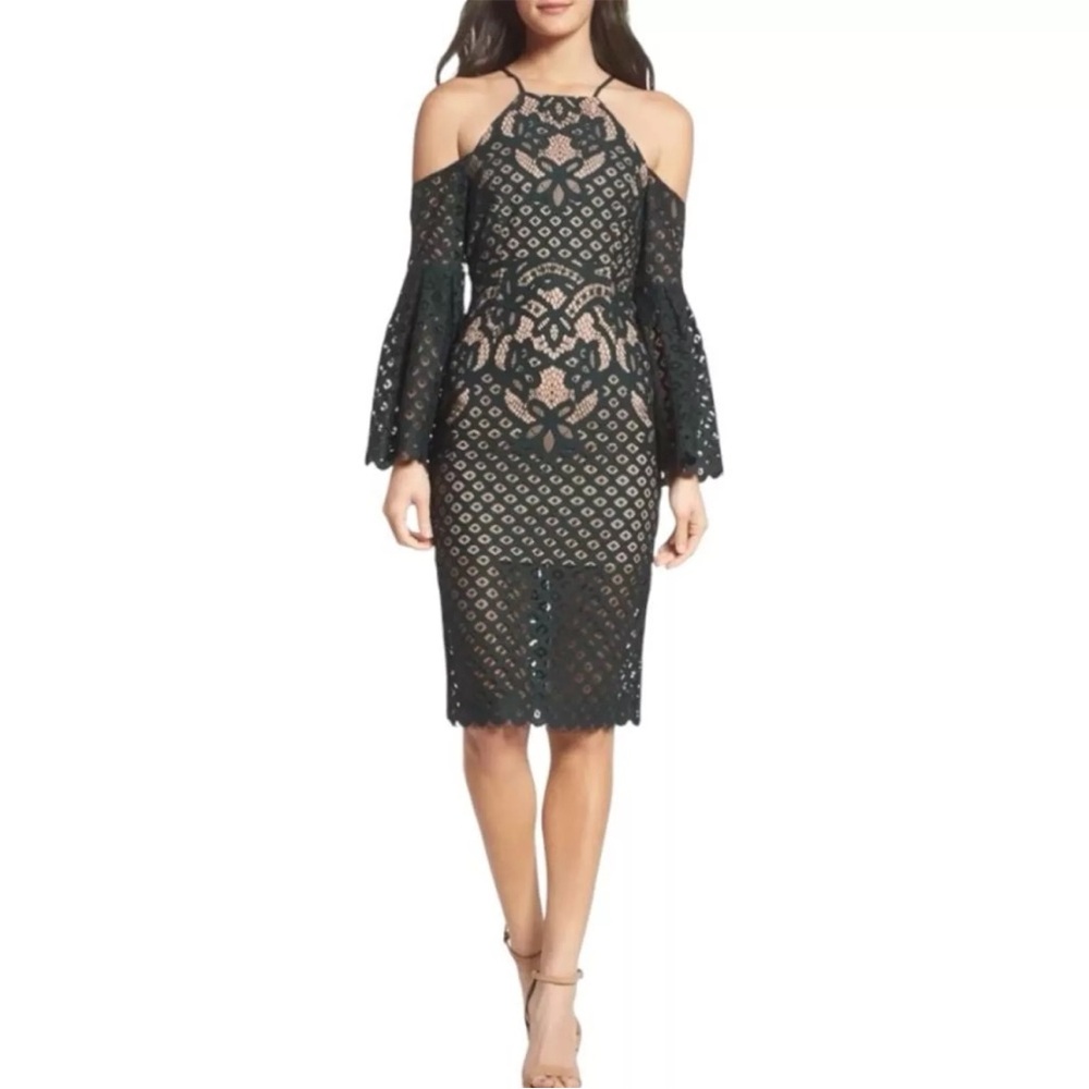 Bardot Mila off the shoulder lace dress dark green XS X Small US4